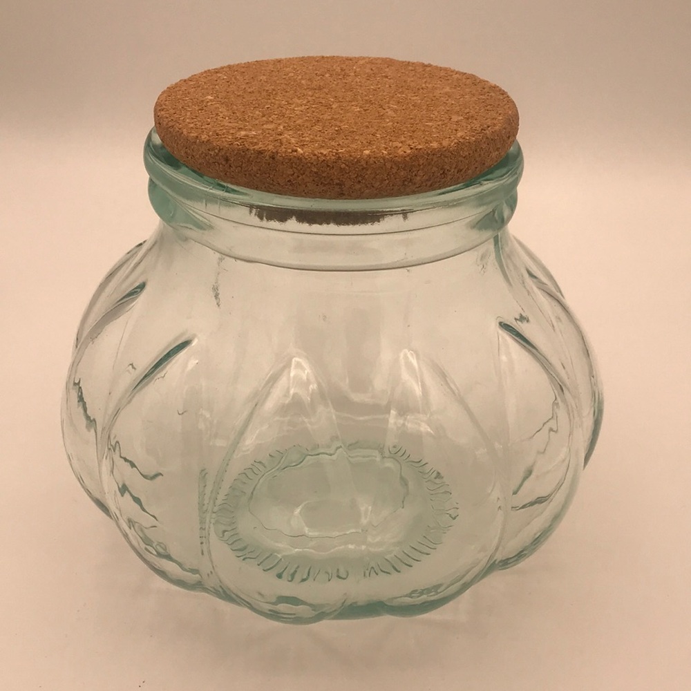 VTG Italian Green Glass‎ Melon Shaped Apothecary Jar w/ Original Cork Lid